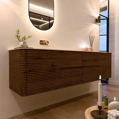 Mondiaz CIRO-DLUX Badkamermeubelset - 190x45x50cm - Solid surface wastafel Meli - 1 wasbak Links - zonder kraangaten - 4 lades - Dusk