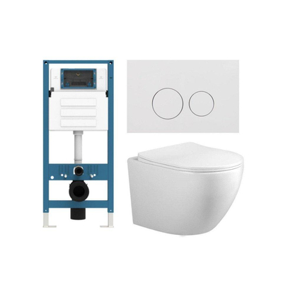 FugaFlow Eccelente Press – Ensemble WC – 56 × 38 × 35 cm – à évacuation profonde – sans bride – réservoir encastré – fermeture amortie (soft-close) – déclipsage rapide (quick release) – abattant WC – plaque de commande en plastique blanc brillant – bouton