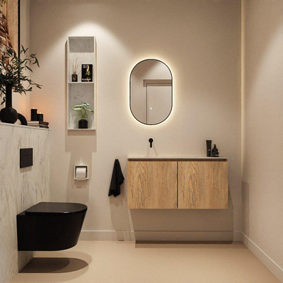 MONDIAZ TURE-DLUX Meuble toilette - 100cm - Washed Oak - EDEN - vasque Opalo - position gauche - sans trou de robinet