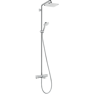 Hansgrohe Croma E280 - showerpipe: - met badkraan - thermostatisch - met 1jet - hoofddouche - met 3jet - handdouche multi en doucheslang - 160cm - thermostaat - hoogglans chroom