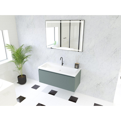 HR Matrix ensemble de meubles de salle de bain 3d 100cm 1 tiroir sans poignée avec bandeau de poignée en couleur petrol matt avec lavabo djazz 1 trou pour robinet blanc