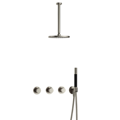 Hotbath Cobber IBS70 Regendoucheset - inbouw - 30cm plafondarm - 20cm ronde hoofddouche - staafhanddouche - geborsteld nikkel (RVS)