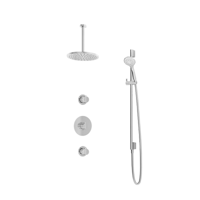 Hotbath Buddy IBS1 Ensemble de douche pluie - 2 robinets d'arrêt - bras de plafond 30cm - pomme de douche ronde 25cm - douchette 3 jets - barre de douche - chrome