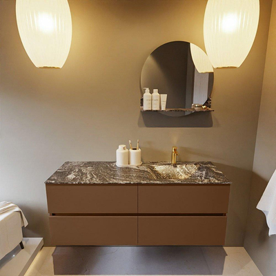 Mondiaz VICA-DLUX ensemble de meuble de salle de bain - 130cm - meuble sous-vasque posé - 4 tiroirs - lavabo encastrée cloud droite - 1 trou de robinet - version haute de 60cm - lave