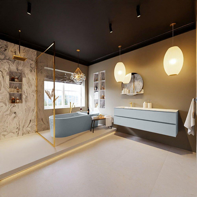 MONDIAZ VICA-DLUX Ensemble meuble de salle de bains - 150cm - meuble bas clay - 2 tiroirs - lavabo encastré cloud à gauche - 1 trou de robinet - version haute 60cm - glace