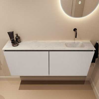 MONDIAZ TURE-DLUX Meuble de toilettes 120 cm Linen. Lavabo EDEN Opalo position droite. Sans trou de robinet.