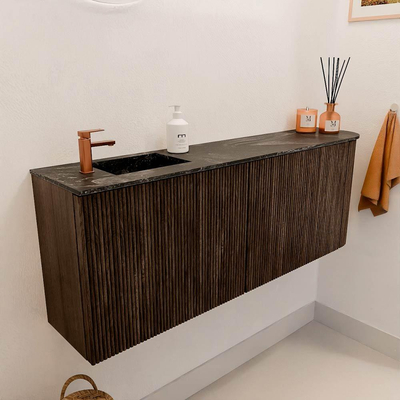 Mondiaz JOYA-DLUX 111.6cm toiletmeubel - ronding rechts kleur Walnut - Wastafel FAYE positie Links 1 kraangat kleur Lava.