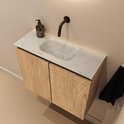 MONDIAZ TURE-DLUX Meuble de toilette 60cm Washed Oak. Lavabo EDEN Opalo position milieu. Sans trou de robinet.