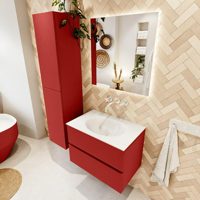 Mondiaz VICA Ensemble de meuble de salle de bain - 70cm - meuble sous-vasque fire - 2 tiroirs - lavabo moon milieu - sans trous de robinet - version haute de 60cm - talc