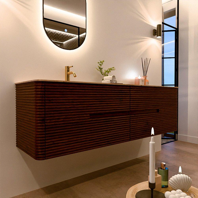 Mondiaz CIRO-DLUX Meuble de salle de bains - 170x45x50cm - Plan vasque solid surface Arena - 1 lavabo à gauche - 1 trou de robinet - 4 tiroirs - Ruby