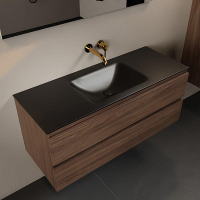 Mondiaz AIVY Ensemble de meuble - 120x45x50cm - 0 trous de robinet - 1 vasque Urban Solid surface - Centre - 2 tiroirs - sans miroir - Melamine Mocha