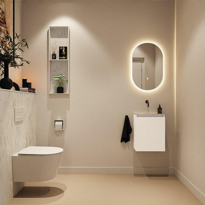 MONDIAZ TURE-DLUX Meuble de toilettes 40cm Talc. EDEN lavabo Opalo position milieu. Sans trou de robinet.