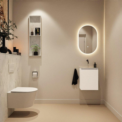 MONDIAZ TURE-DLUX Meuble toilette - 40cm - Talc - EDEN - vasque Opalo - position centrale - sans trou de robinet