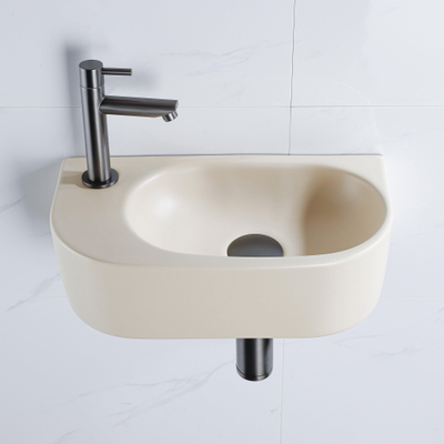 Fugaflow Efficiente Pietra Ensemble lave-mains - 40x21.5x12cm - gauche - lisse - semi-circulaire - 1 trou de robinet - céramique - robinet de lave-mains gunmetal - bouchon de vidage - siphon abaissé - beige