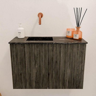 Mondiaz JOYA-DLUX 60cm toiletmeubel - kleur Shadow - Wastafel FAYE positie Links Zonder kraangat kleur Lava.