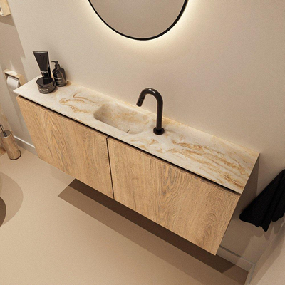 MONDIAZ TURE-DLUX 120cm toiletmeubel Washed Oak. EDEN wastafel Frappe positie midden. Met 1 kraangat.