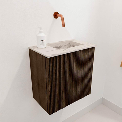 Mondiaz JOYA-DLUX Meuble de toilette 40cm - couleur Walnut - Vasque FAYE position Droite Sans trou de robinet couleur Nata
