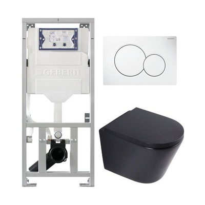 QeramiQ Dely Pack WC - réservoir encastré Geberit UP320 Burda - plaque de déclenchement blanche - abattant WC softclose 35 mm - noir mat
