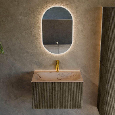MONDIAZ KURVE-DLUX Meuble de salle de bains 70 cm couleur Shadow avec 1 tiroir et 0 porte. Lavabo BIG SMALL Central 1 trou de robinet Arena.