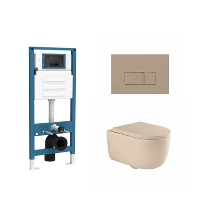 QeramiQ Dely Swirl Ensemble WC - réservoir encastré QeramiQ Flush - abattant 35mm - plaque de commande taupe en plastique - boutons rectangulaires - beige