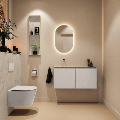 MONDIAZ TURE-DLUX Meuble toilette - 100cm - Linen - EDEN - vasque Opalo - position gauche - sans trou de robinet