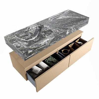 Mondiaz ALAN-DLUX Ensemble de meuble - 130cm - meuble Oro mat - 2 tiroirs - Lavabo Cloud Lava suspendu - vasque Gauche - 0 trous de robinet