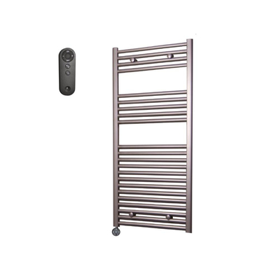 Sanicare HVS Elektrische Radiator - 111.8x60cm - 730W - met afstandsbediening - thermostaat - zwart - linksonder - inox look (zilver)
