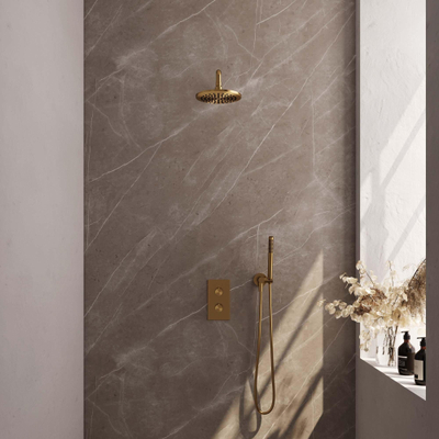 BRAUER Gold Edition inbouw regendoucheset – Ø20 cm hoofddouche – staafhanddouche – met omstel – vaste douchehouder