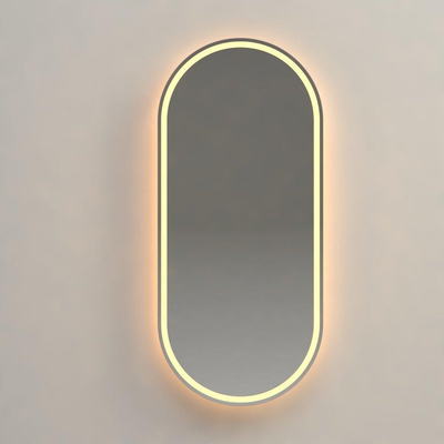 FugaFlow Eccelente Arredo Armoire de toilette miroir - 45x100x14cm - ovale - éclairage indirect LED - miroir chauffant - noir
