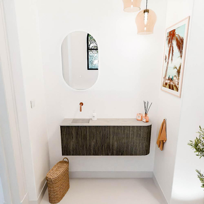 Mondiaz JOYA-DLUX 111.6cm toiletmeubel - ronding rechts kleur Shadow - Wastafel FAYE positie Links Zonder kraangat kleur Opalo.