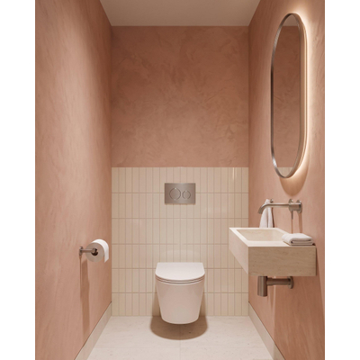 QeramiQ Dely Toiletset - 36.3x51.7cm - diepspoel - rimless - Geberit UP320 inbouwreservoir - met Burda frame - softclose toiletzitting - steel bedieningsplaat - ronde knoppen - glans wit