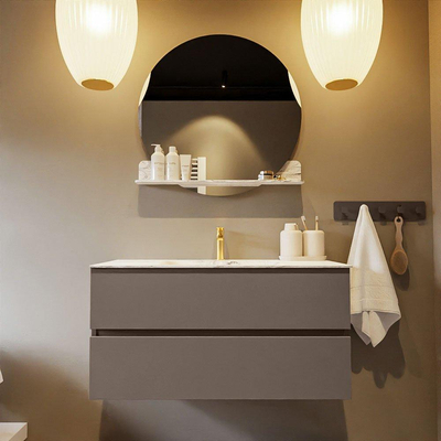 Mondiaz VICA-DLUX Ensemble de meuble de salle de bain - 100cm - meuble sous-vasque fumée - 2 tiroirs - lavabo encastré nuage milieu - 1 trou de robinet - version haute 60cm - glace