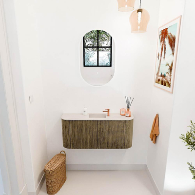 Mondiaz JOYA-DLUX 93.2cm toiletmeubel - ronding links en rechts kleur Dusk - Wastafel FAYE positie Midden 1 kraangat kleur Meli.