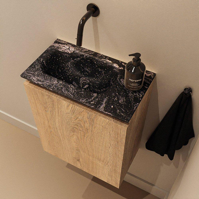 MONDIAZ TURE-DLUX 40cm toiletmeubel Washed Oak. EDEN wastafel Lava positie links. Zonder kraangat.