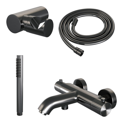 BRAUER Stripe Baddouche Thermostaatkraan - SET 03 - opbouw - wandhouder - staaf handdouche - doucheslang - gunmetal geborsteld PVD