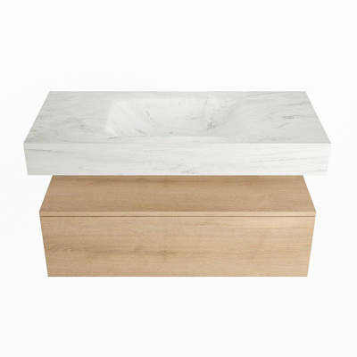 MONDIAZ ALAN - DLUX Badkamermeubelset - 100cm - onderkast - Washed Oak - 1 lade - vrijhangende wastafel - wasbak midden - 1 kraangat - Opalo