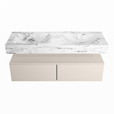 Mondiaz ALAN-DLUX Ensemble de meuble - 130cm - meuble Linen mat - 2 tiroirs - Lavabo Cloud Glace suspendu - vasque Gauche et droite - 0 trous de robinet