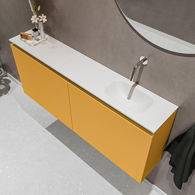 MONDIAZ TURE Toiletmeubel 120x23x50cm met 0 kraangaten 2 deuren ocher mat Wastafel Eden rechts Solid Surface Wit