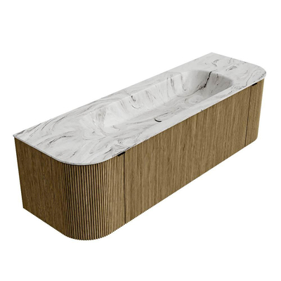 Mondiaz KURVE-DLUX Badkamermeubelset - 150x46x40cm - 1 lade - 2 deuren - wastafel solid surface - midden - 1 kraangat - Dusk