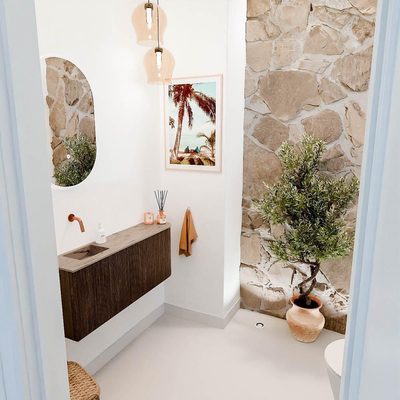 Mondiaz JOYA-DLUX 101.6cm toiletmeubel - ronding rechts kleur Walnut - Wastafel FAYE positie Links Zonder kraangat kleur Arena.