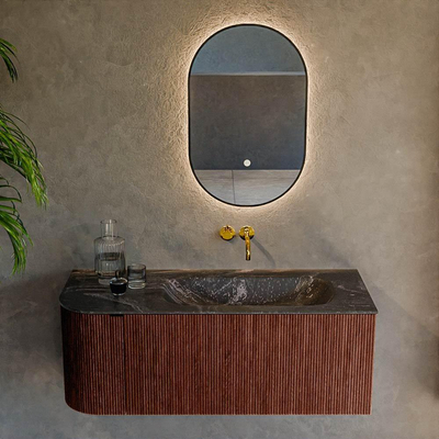 Mondiaz KURVE-DLUX Ensemble de meuble salle de bain - 115x46x40cm - 1 tiroir - 1 porte - lavabo en solid surface - droite - sans trou de robinet - Ruby