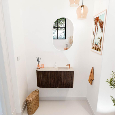 Mondiaz JOYA-DLUX 81.6cm toiletmeubel - ronding links kleur Walnut - Wastafel FAYE positie Rechts 1 kraangat kleur Frappe.