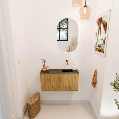 Mondiaz JOYA-DLUX 80cm toiletmeubel - kleur Oak - Wastafel FAYE positie Rechts Zonder kraangat kleur Lava.