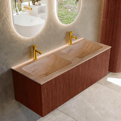 MONDIAZ KURVE-DLUX 120cm badmeubel kleur Ruby met 1 lade en 0 deuren. Wastafel LEAF Dubbel 2 kraangaten Saba.