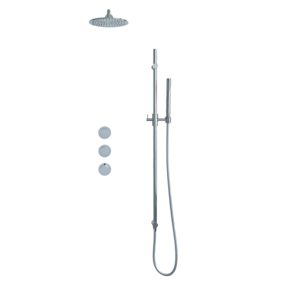Fortifura Nebbio Regendoucheset - inbouwkraan - inbouwdeel - glijstang - doucheslang glad - staafhanddouche - 35cm wandarm - 30cm ronde hoofddouche - PVD - geborsteld RVS