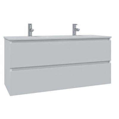 Saniclass Chaci Meuble de salle de bain - 120x46x55cm - lavabo en céramique blanc - 2 vasques - 2 trous de robinet - 2 tiroirs - miroir rectangulaire - blanc mat