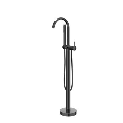 IVY Bond Mitigeur de baignoire autoportant - bec pivotant - 150cm - Flexible de douche - Douchette à main en barre - Chrome noir PVD