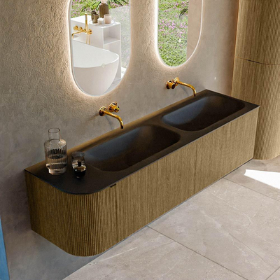 Mondiaz KURVE Badkamermeubelset - 165x46x40cm - 2 lade - 1 deur - wastafel solid surface - dubbel / rechts - zonder kraangat - Dusk