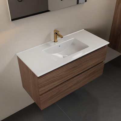 Mondiaz Aivy badmeubelset - 100x45x50cm - 1 kraangat - 1 wasbak keramiek - Midden - 2 lades - Zonder spiegel - Melamine Mocha