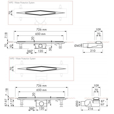 Easy DrainDiamond TAFdouchegoot complete set78,50x16,50cm